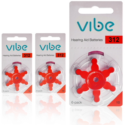 Vibe size 312 batteries 10x 6-packs frontal view